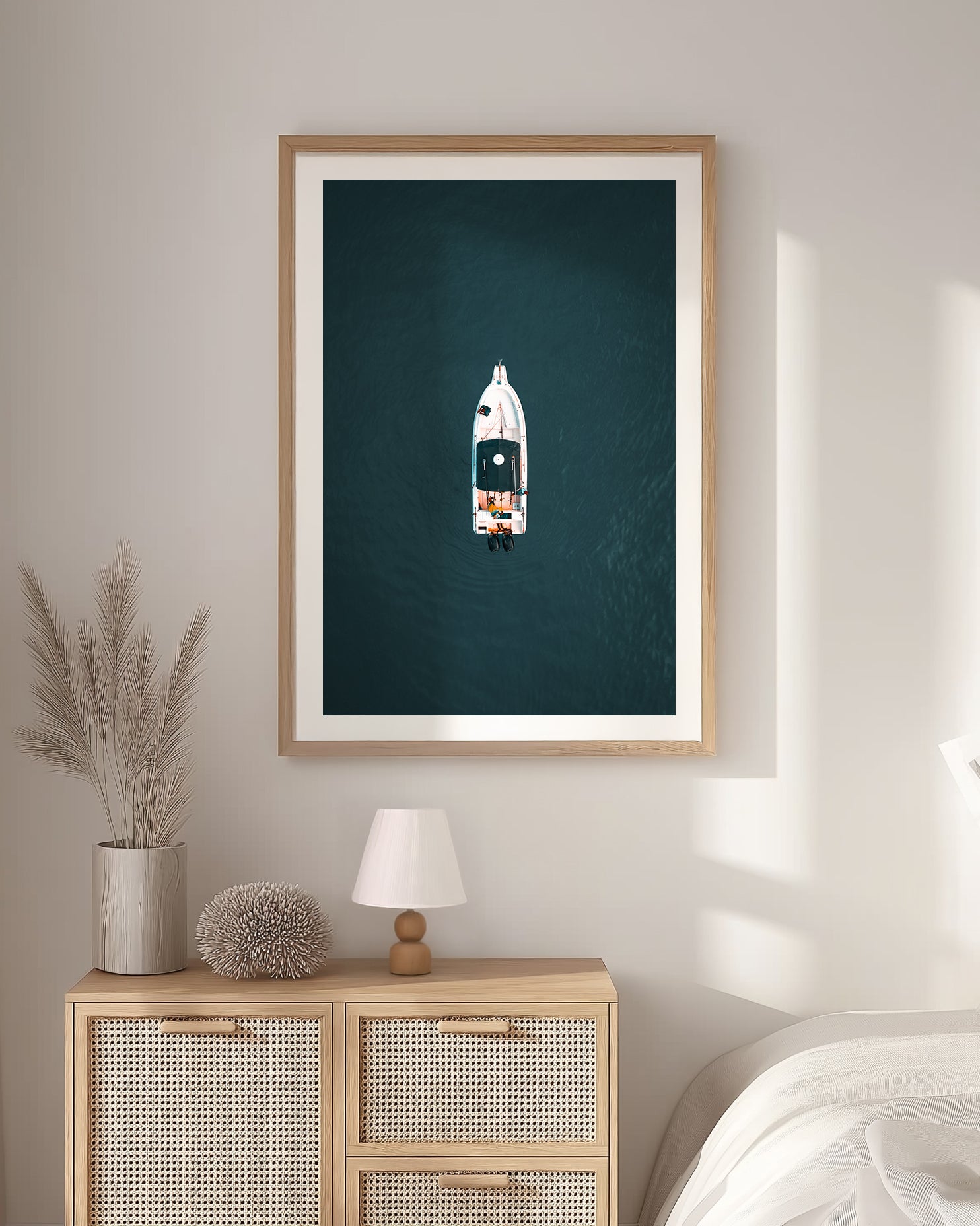 Fishing Boat in Blue Ocean Aerial