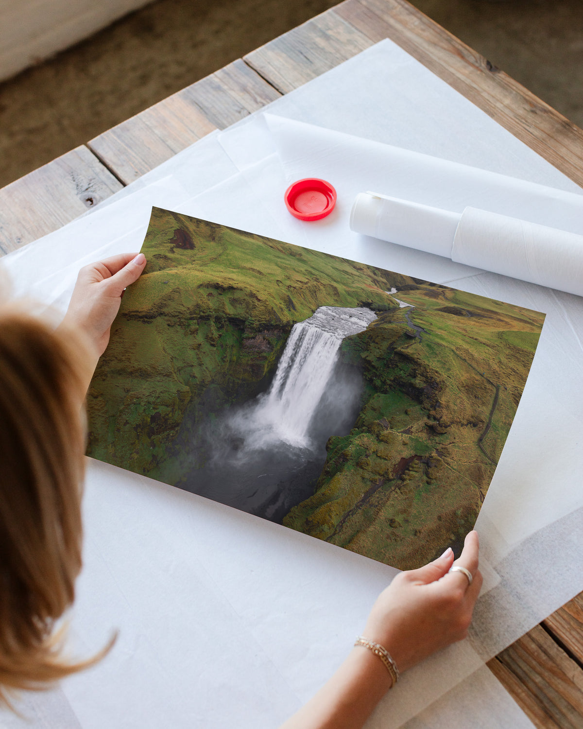 Skógafoss Waterfall Close Up Aerial